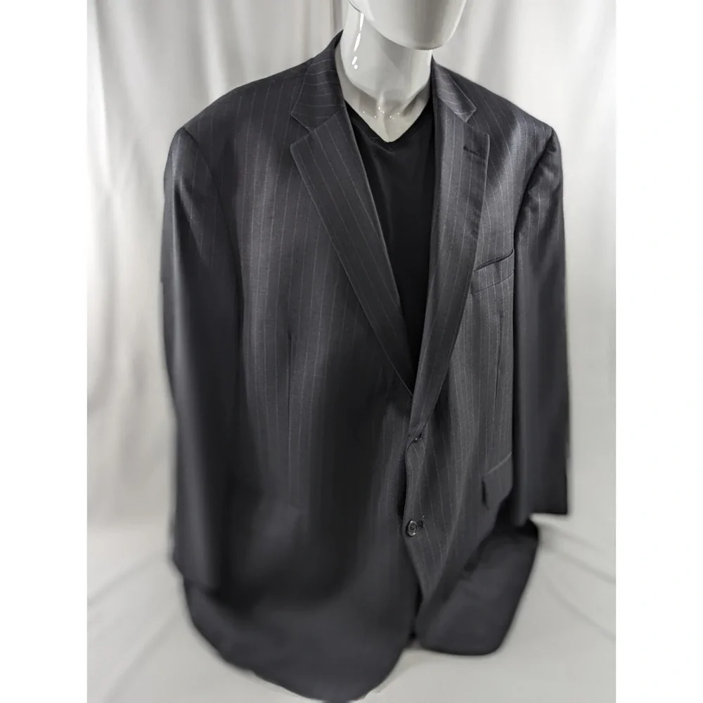 Hart Schaffner Marx Wool Blazer Suit Jacket Sport Coat 52R‎ Dark Gray Pinstripe
